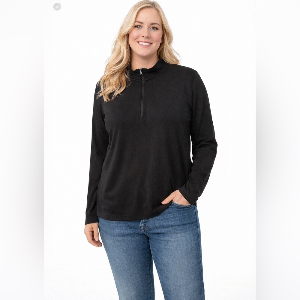 Kyodan Athletic Long Sleeve Knit 3/4 Zip Shirt Black Right Side Pocket Size P/S